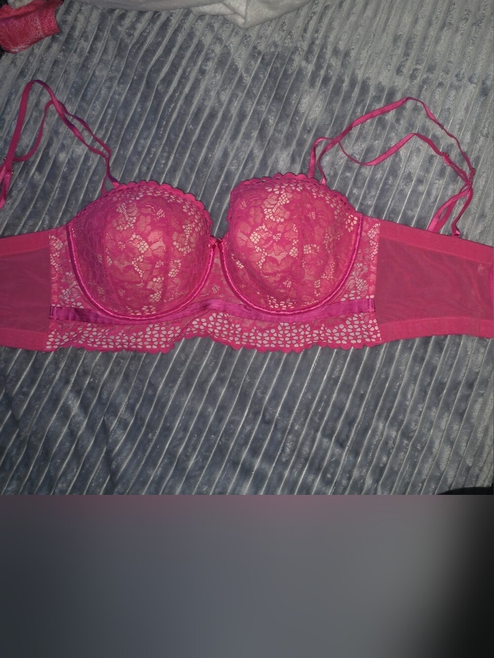38 F Cacique Bright Pink Lace Balconette Bra